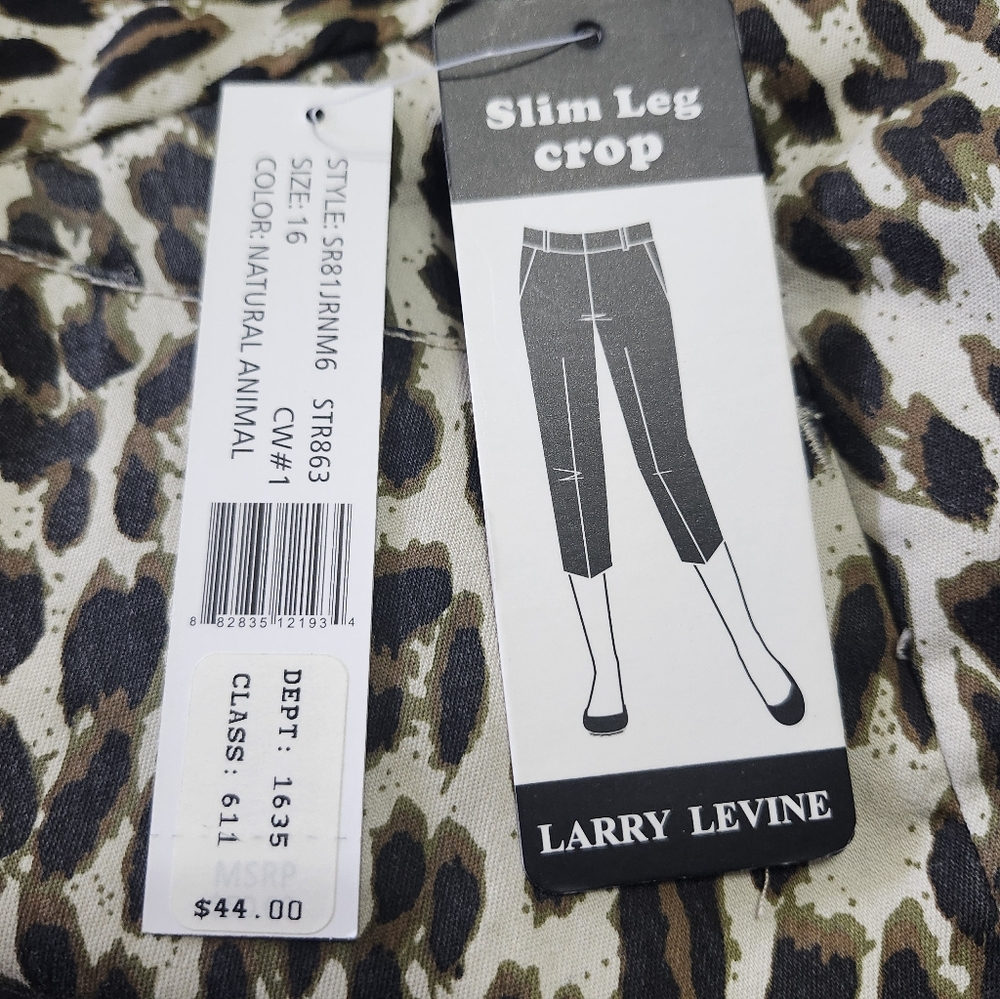 NWT Larry Levine Leopard Slim Leg Crop Pants‎ Size 16 - Picture 3 of 6